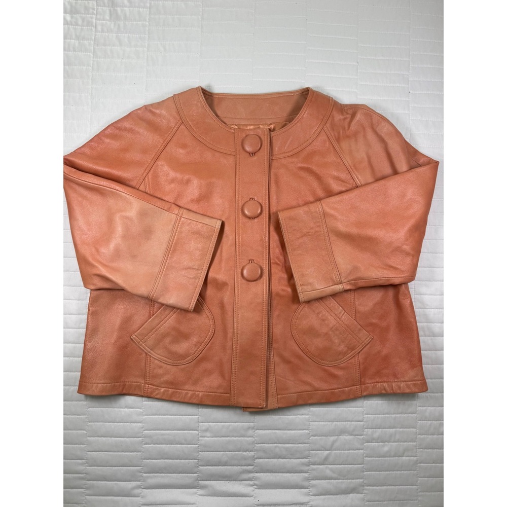 Vintage Chico's Genuine Leather Jacket L Peach Salmon Shorter Swing Coat